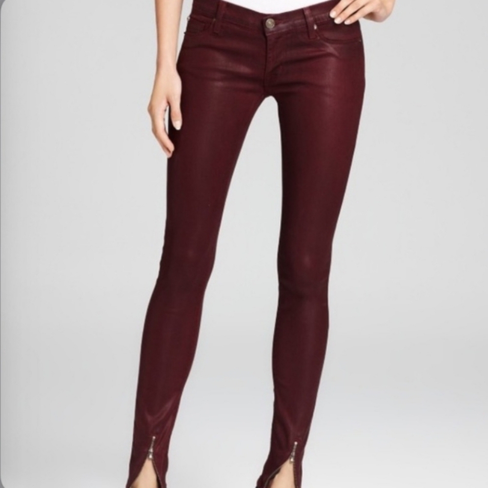 ❤️ HUDSON JULIETTE REFINED SUPER SKINNY COATED BURGUNDY JEANS W/ ZIP HEM, 10 (30